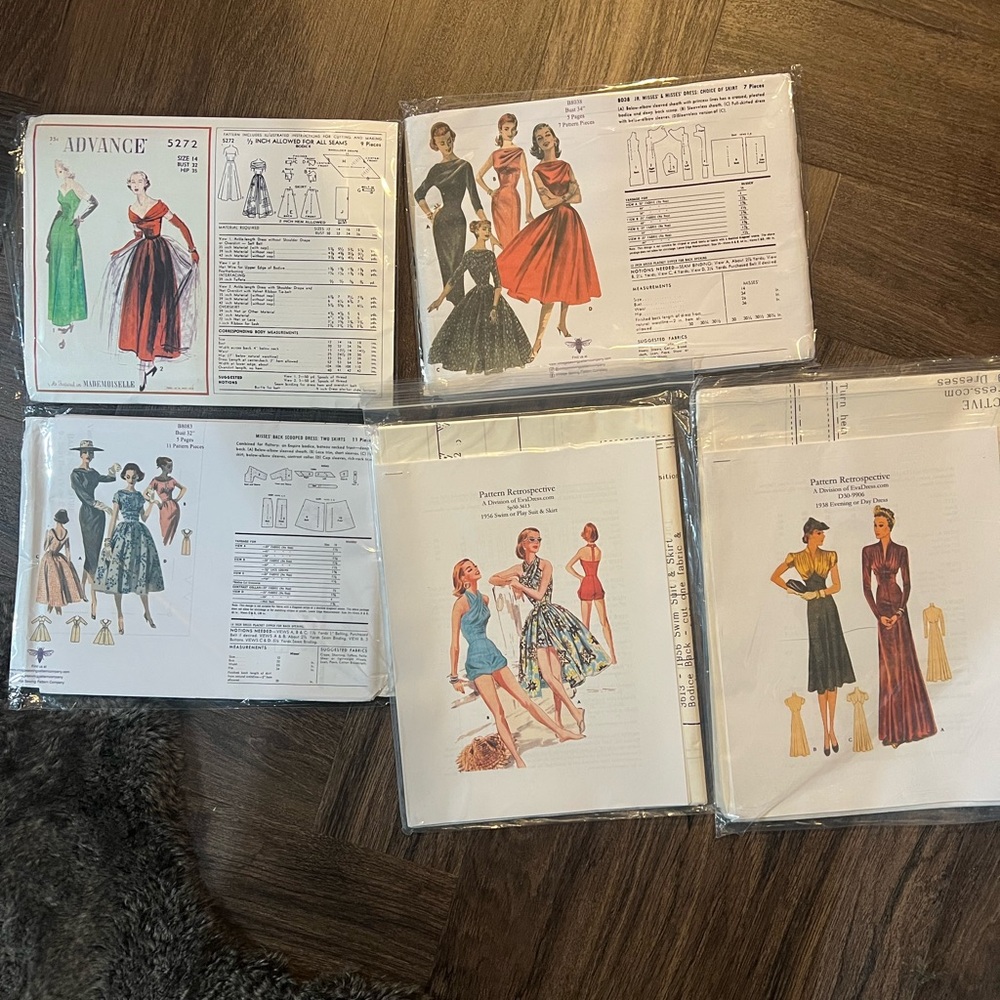 1950s Vintage Sewing Pattern Lot - Illustrated Dress & Swim Designs